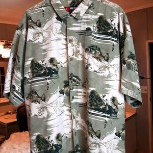 REAL LEGENDS 100% silk green fishing shirt‎